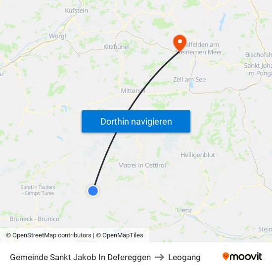 Gemeinde Sankt Jakob In Defereggen to Leogang map