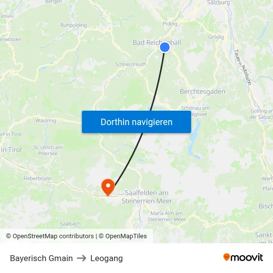Bayerisch Gmain to Leogang map