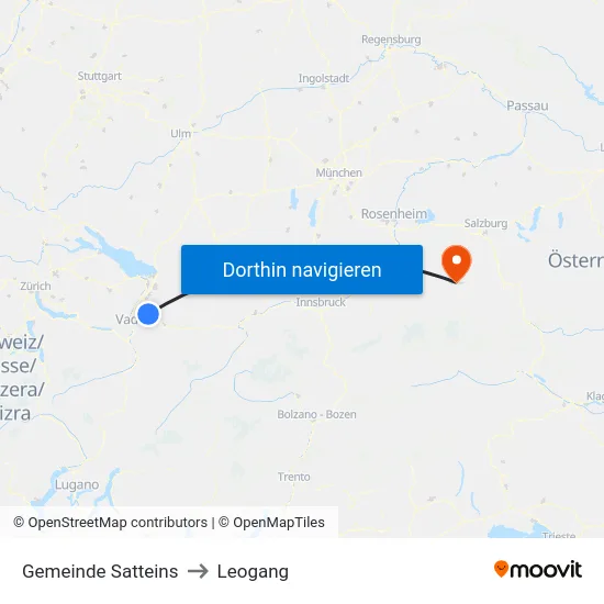 Gemeinde Satteins to Leogang map