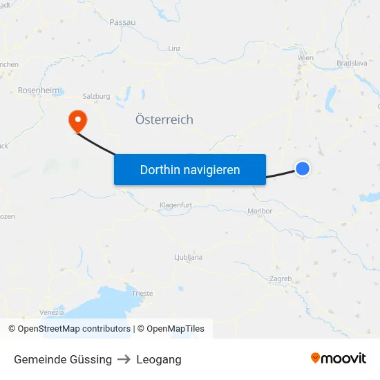 Gemeinde Güssing to Leogang map