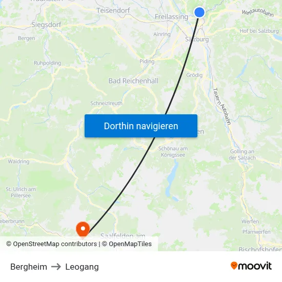 Bergheim to Leogang map