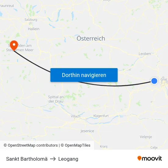 Sankt Bartholomä to Leogang map