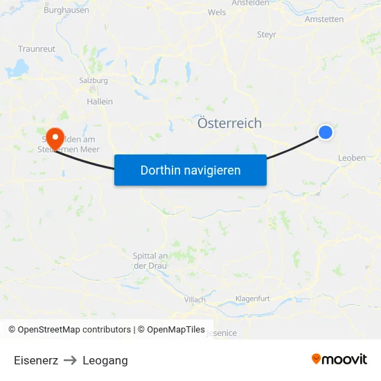 Eisenerz to Leogang map