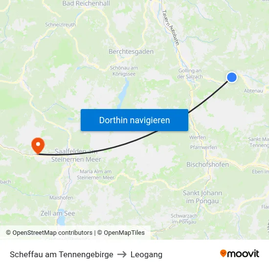 Scheffau am Tennengebirge to Leogang map