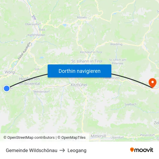 Gemeinde Wildschönau to Leogang map