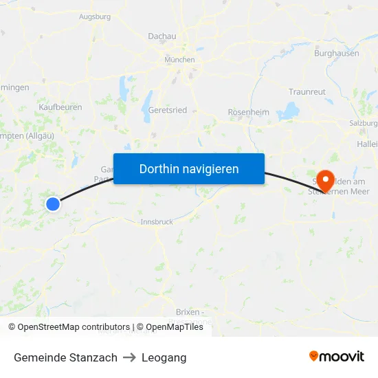 Gemeinde Stanzach to Leogang map