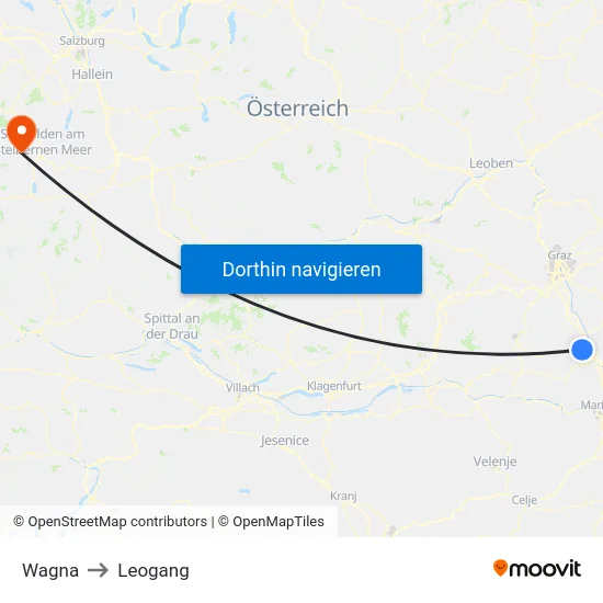 Wagna to Leogang map