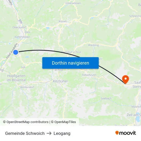 Gemeinde Schwoich to Leogang map