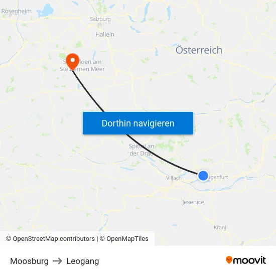 Moosburg to Leogang map