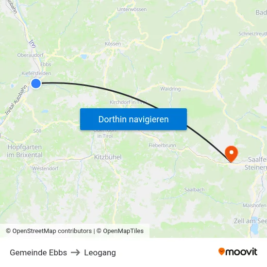 Gemeinde Ebbs to Leogang map