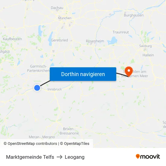 Marktgemeinde Telfs to Leogang map