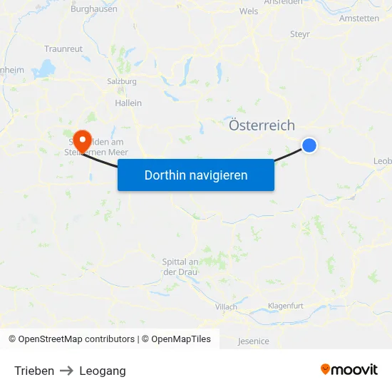 Trieben to Leogang map