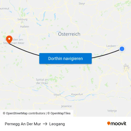 Pernegg An Der Mur to Leogang map