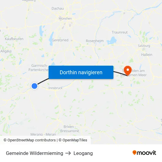 Gemeinde Wildermieming to Leogang map
