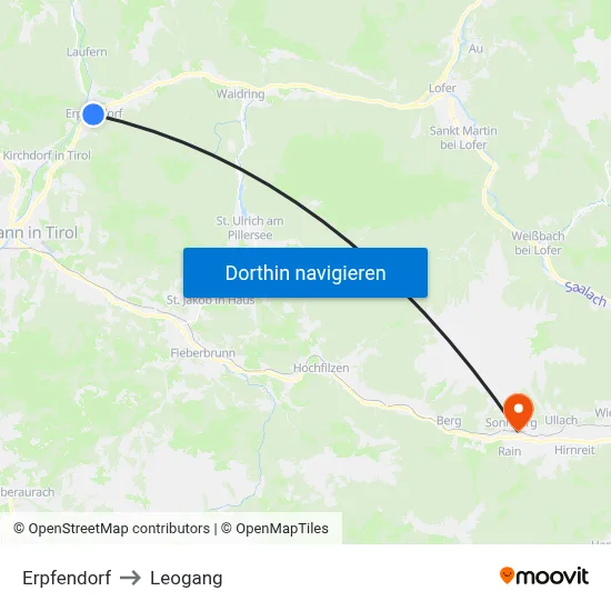 Erpfendorf to Leogang map