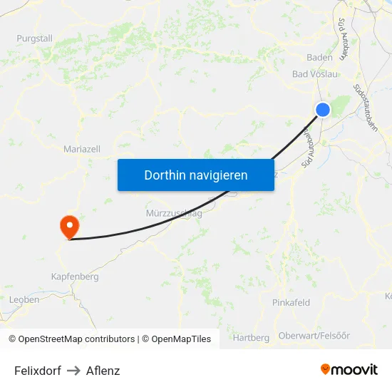 Felixdorf to Aflenz map