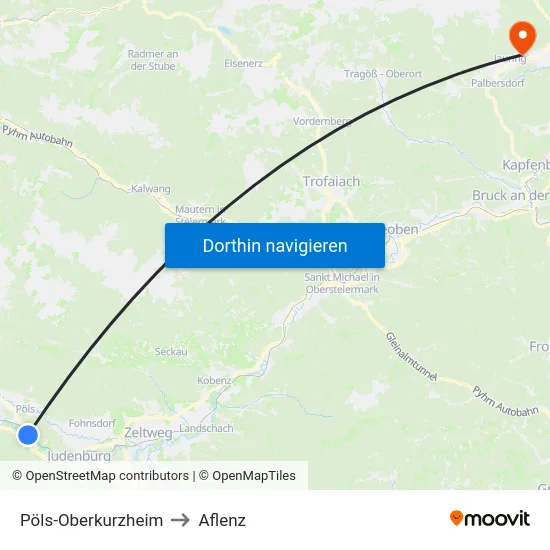 Pöls-Oberkurzheim to Aflenz map