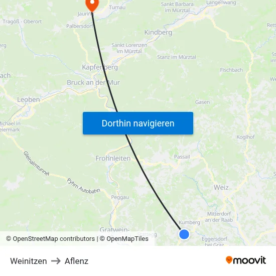 Weinitzen to Aflenz map