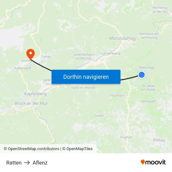 Ratten to Aflenz map