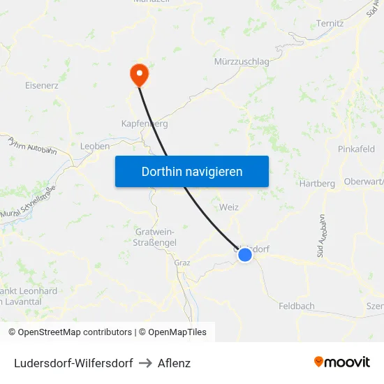 Ludersdorf-Wilfersdorf to Aflenz map