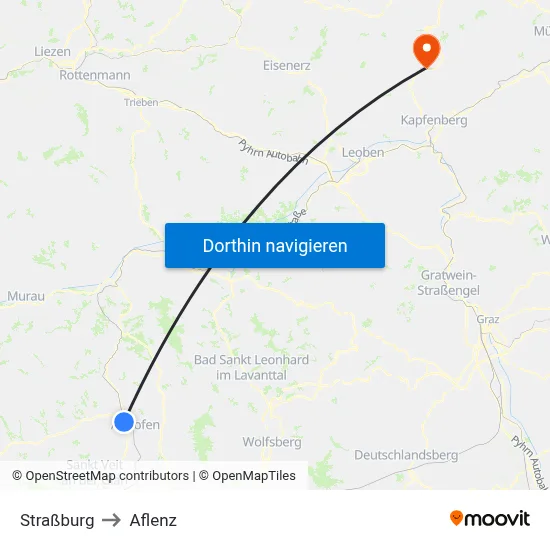 Straßburg to Aflenz map