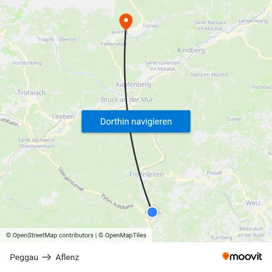 Peggau to Aflenz map