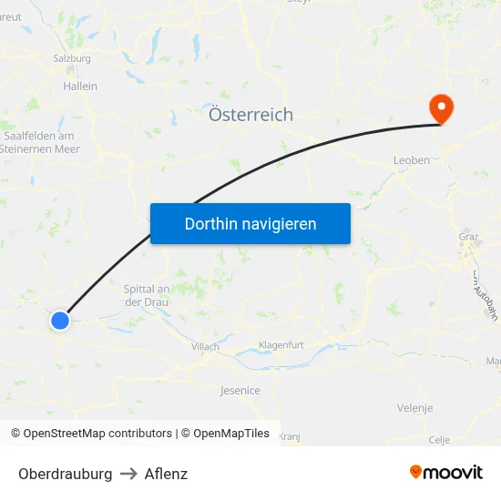 Oberdrauburg to Aflenz map