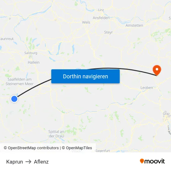Kaprun to Aflenz map