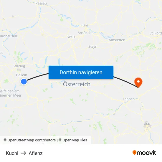 Kuchl to Aflenz map