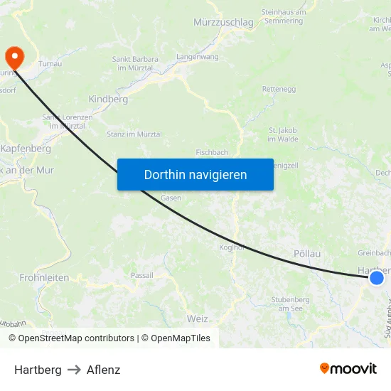 Hartberg to Aflenz map