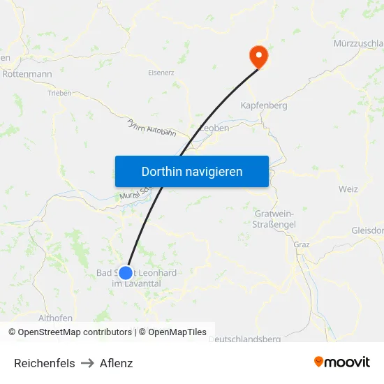 Reichenfels to Aflenz map