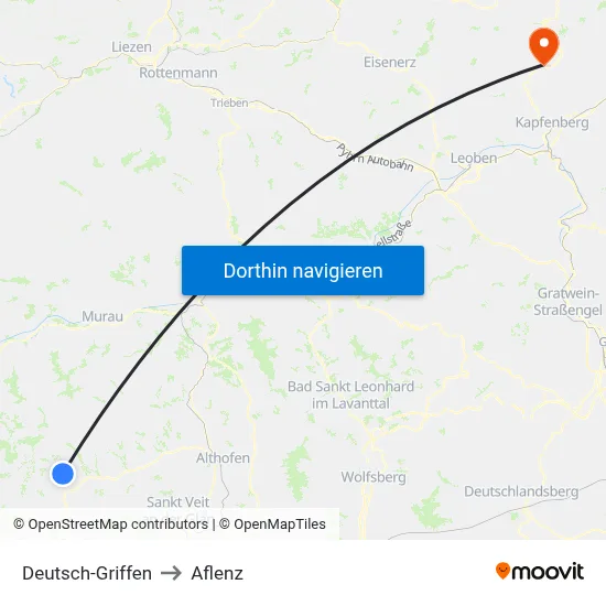 Deutsch-Griffen to Aflenz map