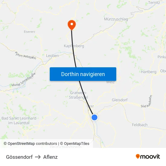 Gössendorf to Aflenz map