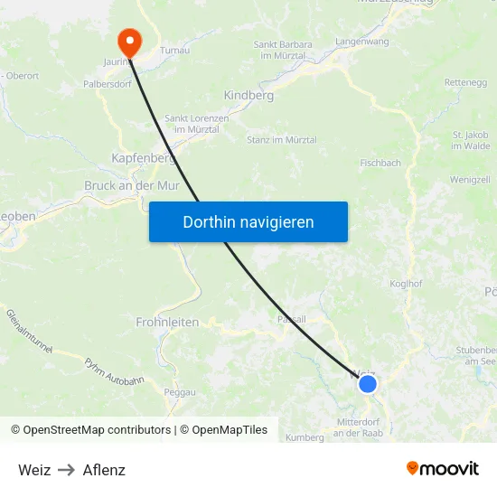 Weiz to Aflenz map