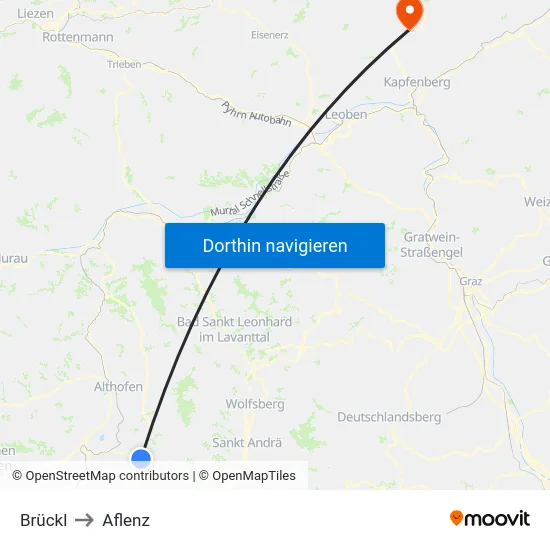 Brückl to Aflenz map