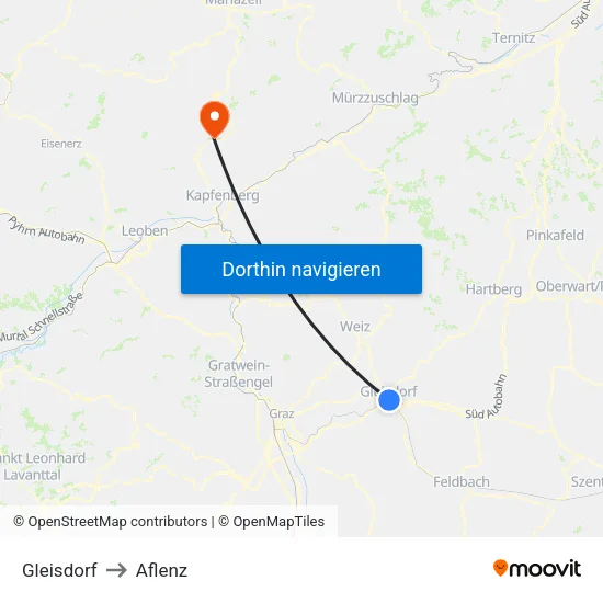 Gleisdorf to Aflenz map