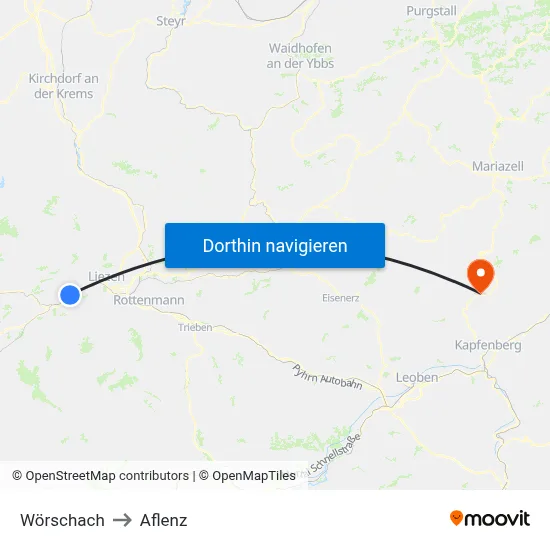 Wörschach to Aflenz map