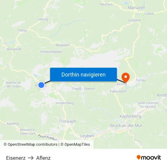 Eisenerz to Aflenz map