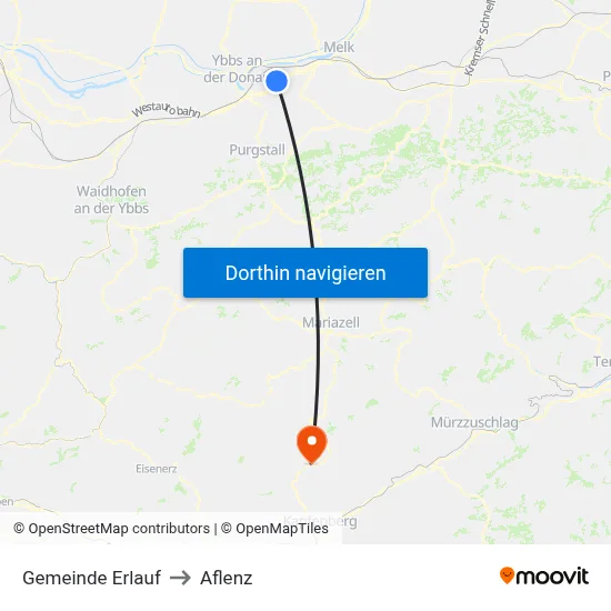 Gemeinde Erlauf to Aflenz map