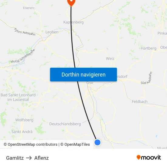 Gamlitz to Aflenz map