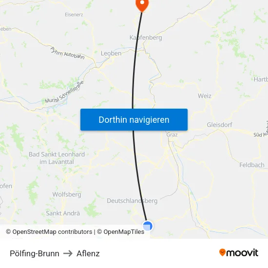 Pölfing-Brunn to Aflenz map