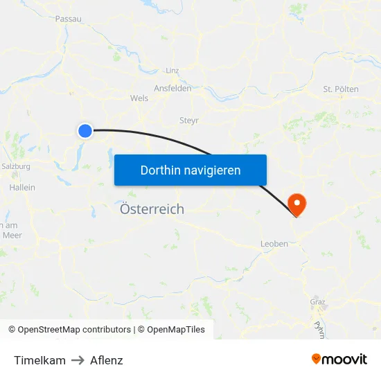 Timelkam to Aflenz map