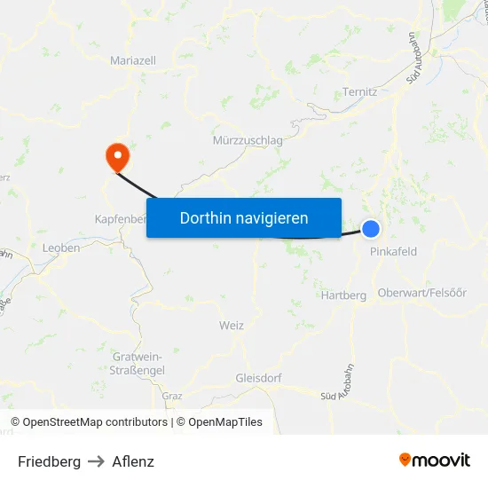 Friedberg to Aflenz map