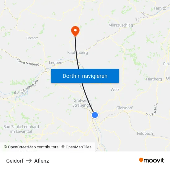 Geidorf to Aflenz map