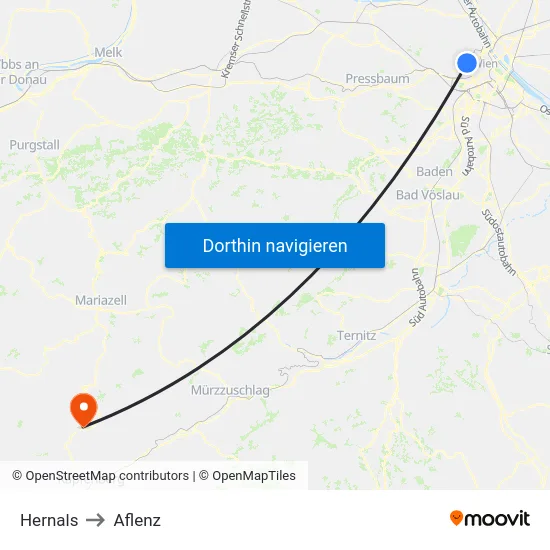 Hernals to Aflenz map