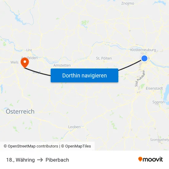 18., Währing to Piberbach map