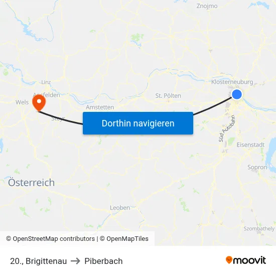 20., Brigittenau to Piberbach map