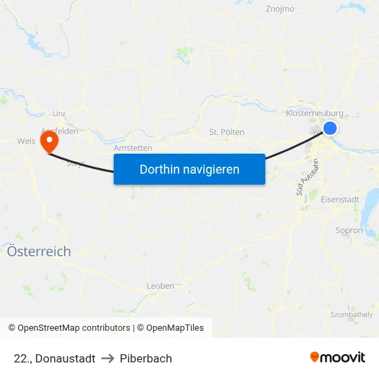22., Donaustadt to Piberbach map