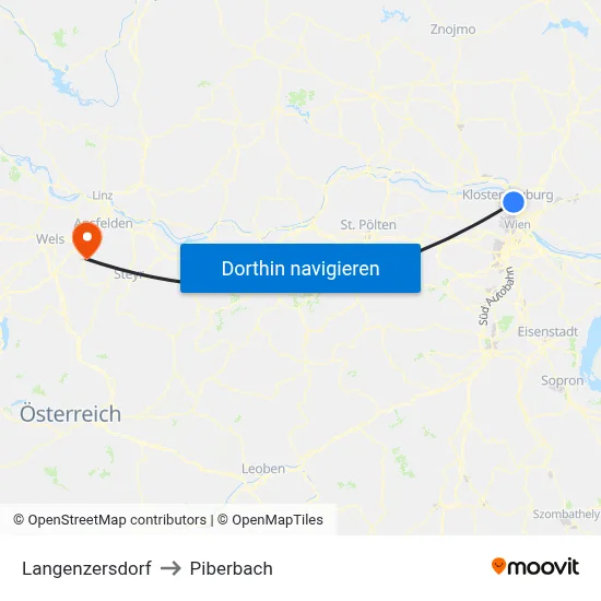 Langenzersdorf to Piberbach map