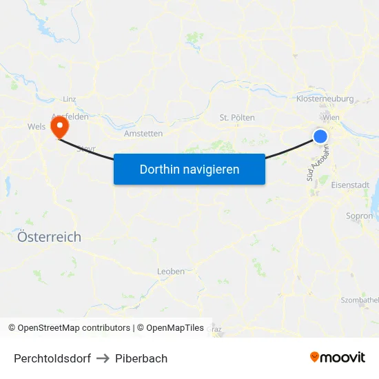 Perchtoldsdorf to Piberbach map